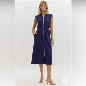 Navy Blue Sleeveless Midi Dress